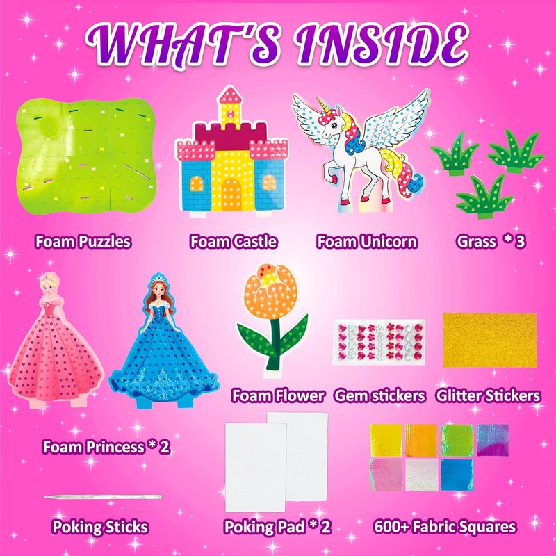 AGENTLAN Poke Art Princess Kit for Kids, DIY Craft Kits with Magical Princesses & Unicorn, Mess-Free Fabric Arts and Crafts, Fun & Easy Kits for Kids, Birthday Gifts for Ages 4 5 6 7 8+ - Image 2